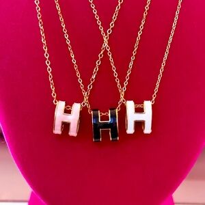 Pink, Black, White Enamel H Fashion Earrings or Necklace